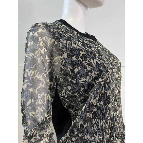 Tory Burch Black Gold Shimmer Sheer Sleeve Pullover Sweater Size M - Picture 4 of 5